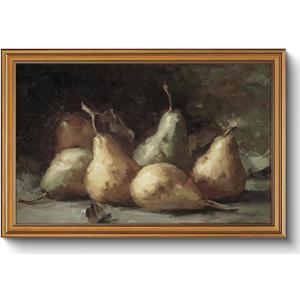 Gold Framed Wall Art Vintage Pear Still Life Canvas Art Farmhouse Fruits Picture Wall Decor Antique Prints Rustic Kitchen Paintings Country Artwork for Bedroom Bathroom Living Room 16x24 Inch