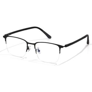 Blue Light Blocking Glasses Men Computer Gaming Glasses Rectangle Metal Semi-rimless Black Frame Anti Glare/UV400 Clear Lens (10-9529-black)