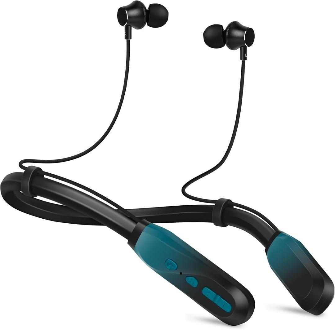 Lecefty Neckband Bluetooth Headphones, 200H Extra Long Playtime Wireless Stereo Neckband Earbuds with Microphone, Waterproof Balanced Armature Drivers in Ear Headset for Sports/Workout (Cyan Green)