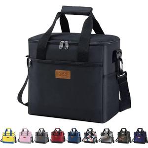 Iknoe Large Cooler Bag Collapsible 24 Can Insulated Bags Leakproof Lunch Cooler Tote with Multi-Pockets for Adult Insulated Thermal Bag for Beach, Picnic, Office Work (New Black)