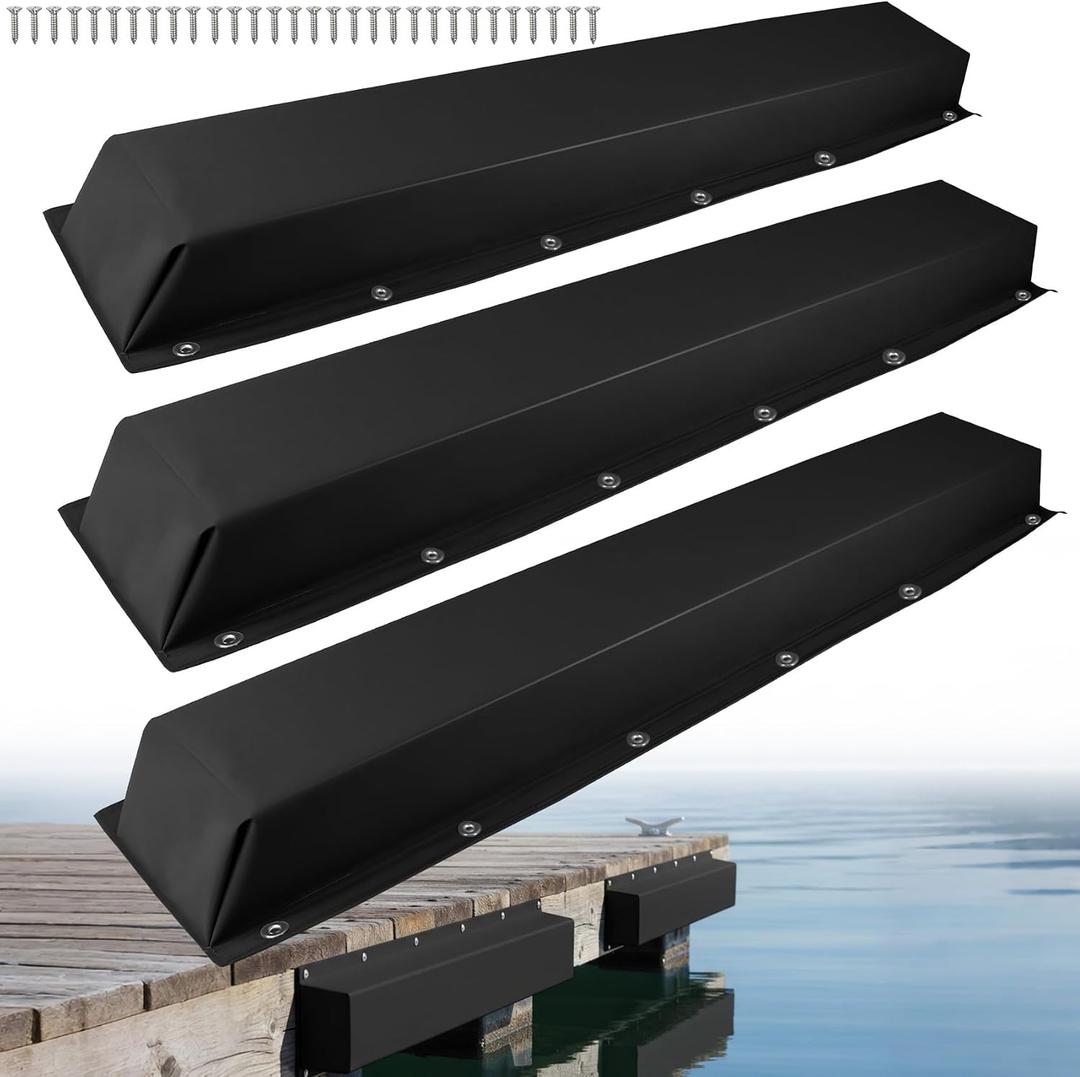ORLANG 59" Dock Bumpers,PVC Dock Fenders with Stainless Steel Screws,Boat Dock Guards,Dock Post Bumper for Docking Edges, Piling, Vertical Poles, Horizontal Decks or Piers(Black/3Pack)