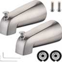 Bathroom Tub Spout Plastic Non-Metallic Fits 4 Inch Reach Wall Front Mount, Slip-on Tub Spout with 1/2'' Copper Water Tube with Hex Wrench, Brushed Nickel (2 Pack)
