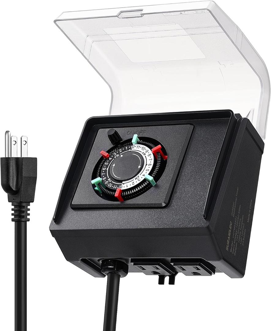 SURAIELEC Mechanical Pool Timer for Above Ground Pools, NEMA 5-15R Plug-in 24-Hour Timer with Dual Outlets, 15A 125V 1HP, Up to 3 Daily Settings, Weatherproof Cover for Pool Pumps, Outdoor Lighting