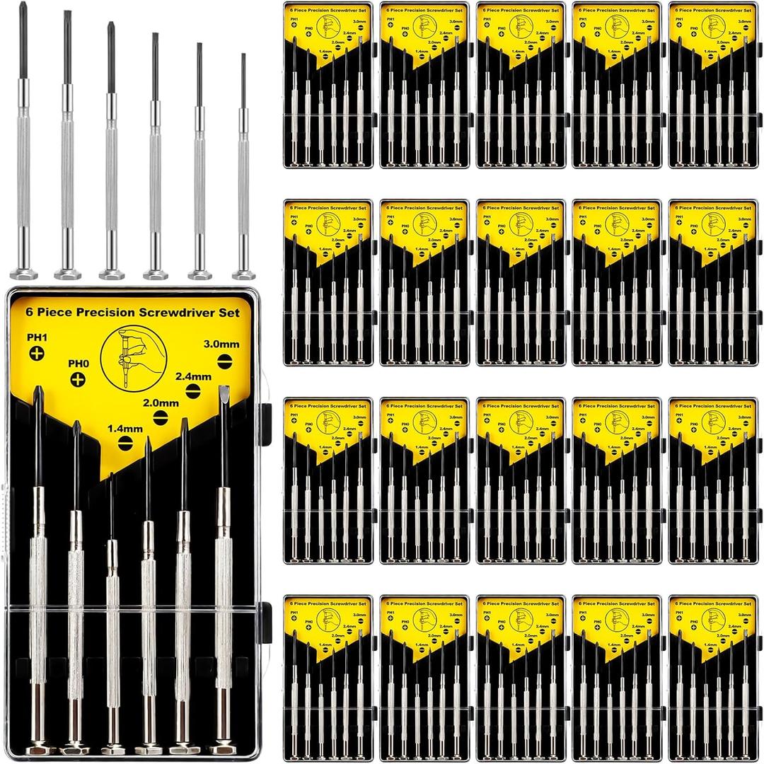 Zonon 20 Sets 6 Pcs Mini Screwdriver Set Bulk, 6 Different Size Portable Small Precision Screwdriver with Case, Flathead and Phillips Mini Repair Tool for Jewelry Watch Eyeglass Phone Computer