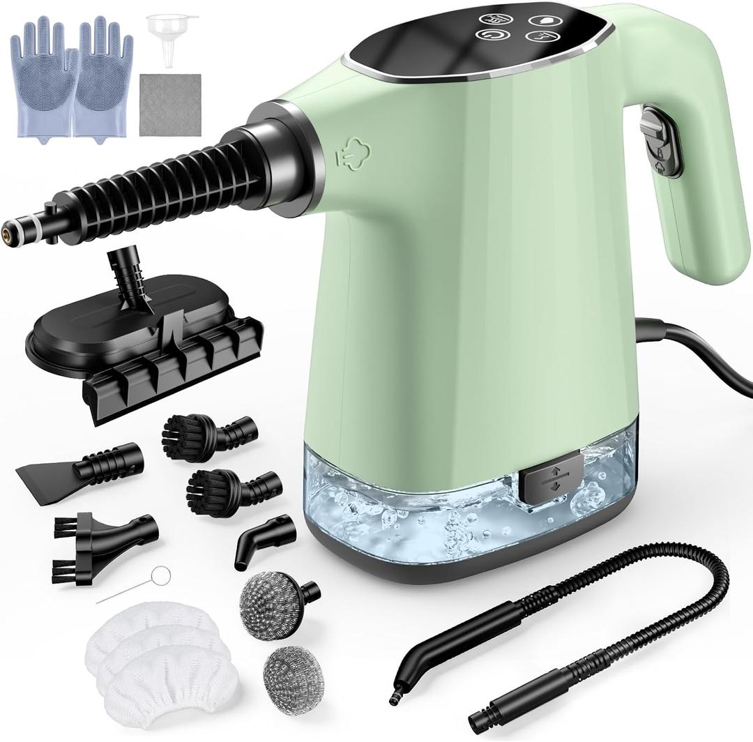 Handheld Steam Cleaner, Portable Steamer for Cleaning with 18PCS Accessories, 12s Fast Heating, Pressurized Steam Cleaner for Home, Kitchen, Bathroom, Car Detailing, Window, and Clothes, Green