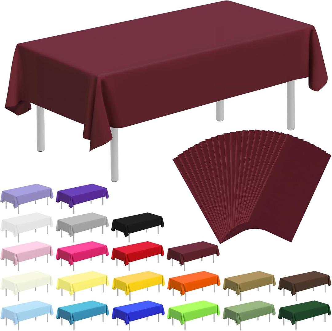 19 Pack Disposable Plastic Tablecloth Rectangle, 54 X 108 Inch Premium Plastic Table Cover for Parties, Picnic, Camping, Birthday, Weeding (Burgundy, 54" X 108" Rectangle)