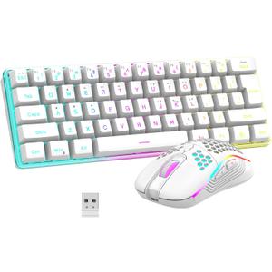 RedThunder 60% Wireless Gaming Keyboard and Mouse Combo, 2500mAh Rechargeable Battery, Ultra-Compact Small RGB Mechanical Feel Keyboard, Lightweight Honeycomb Optical Mouse for Gaming/Business, White