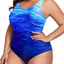 Daci Women Plus Size One Piece Swimsuit Athletic Tummy Control Ruched Bathing Suit with U-Back (X-Large)