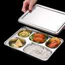Stainless Steel Divided Plates with Lid, 5 Pack Divided Dinner Tray 5 Compartments Snack Containers Divided Dinner Tray Meal Prep Lunch Containers for Adults, Picky Eaters, Campers, Portion Control