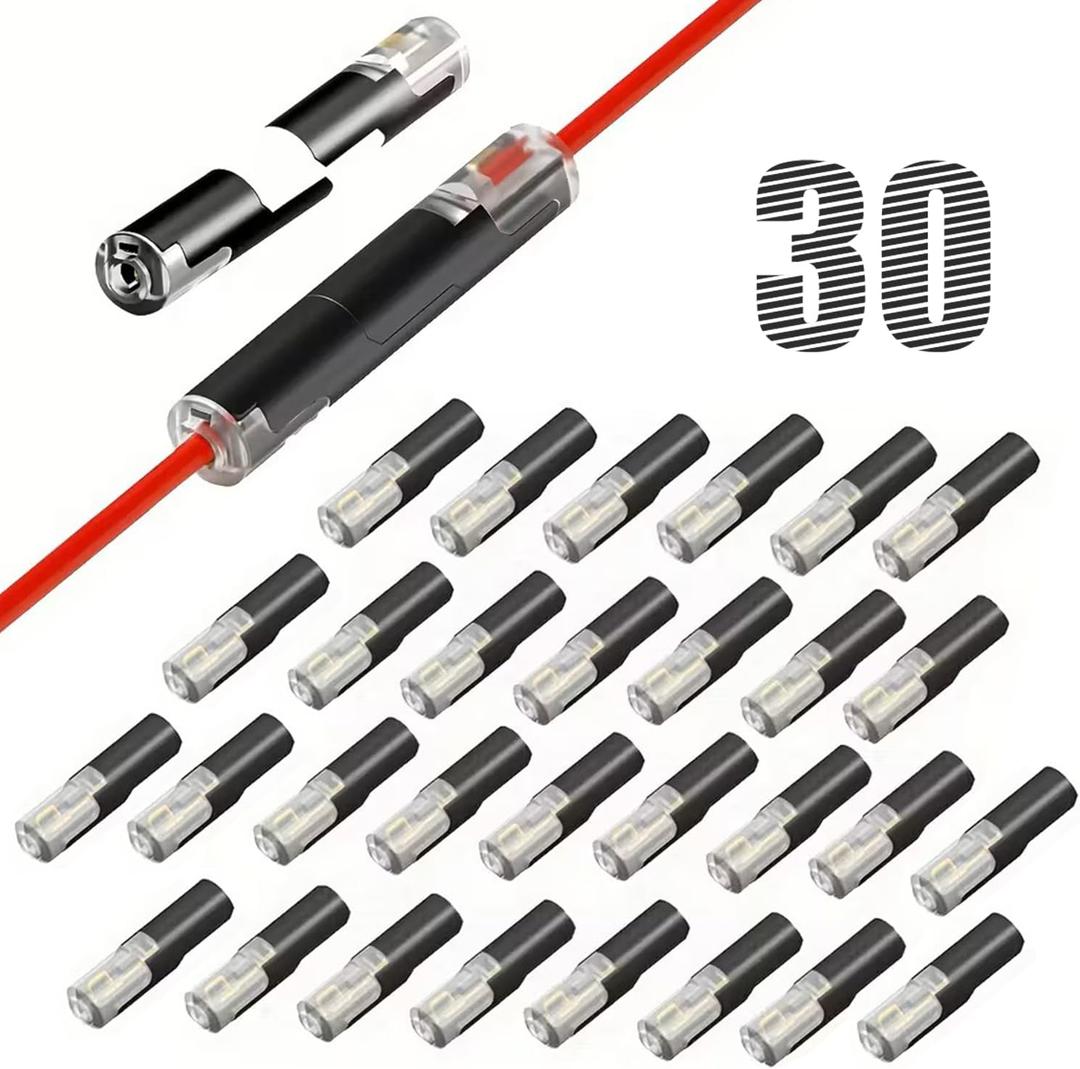30pcs Pluggable LED Wire Connectors, 1-Pin 1-Way Universal Quick Splice Terminals, Single-Line Interlocking Detachable LED Connectors,Featuring Quick-Connect Terminals Suitable for AWG 20-24