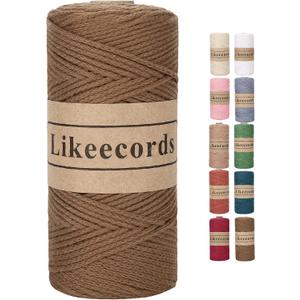 Likeecords 100% Cotton Crochet Bag Cord 2mm 170m Macrame Cord 2mm Crochet Thread Macrame Rope Gift for Knitter (Brown)