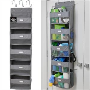 GORILLA GRIP Over The Door Organizer Storage, 5 Deep Hanging Shelves, Holds 50lbs, Closet Organizers Shelf for Bedroom, Shoes, Bathroom, Nursery, Dorm Essentials, 3 Metal Hooks, 58x15 Inches, Gray (Grey)