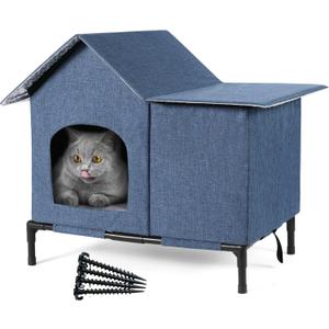 COZlPETA0 Outdoor Cat Houses Weatherproof Shelter for Outdoor Feral Cats and Kitty with Pad 23 X 20 X 17 inches(Blue)
