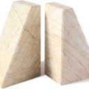 Marble BookendsNatural Decorative Bookend for Shelves, Non-Skid Book End for Heavy Books, Idea Book Stoppers & Holder for Desk Bookshelf Decor, Modern Home Decor Cream Color Book Ends, Set of 2