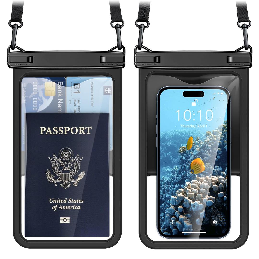 PEORSEFI [Up to 8.5" Waterproof Phone Pouch - 2 Pack Waterproof Phone Case for iPhone 16 15 14 Pro Max Galaxy S25 S24 Ultra, IPX8 Dry Bag with Lanyard for Beach Travel Essentials