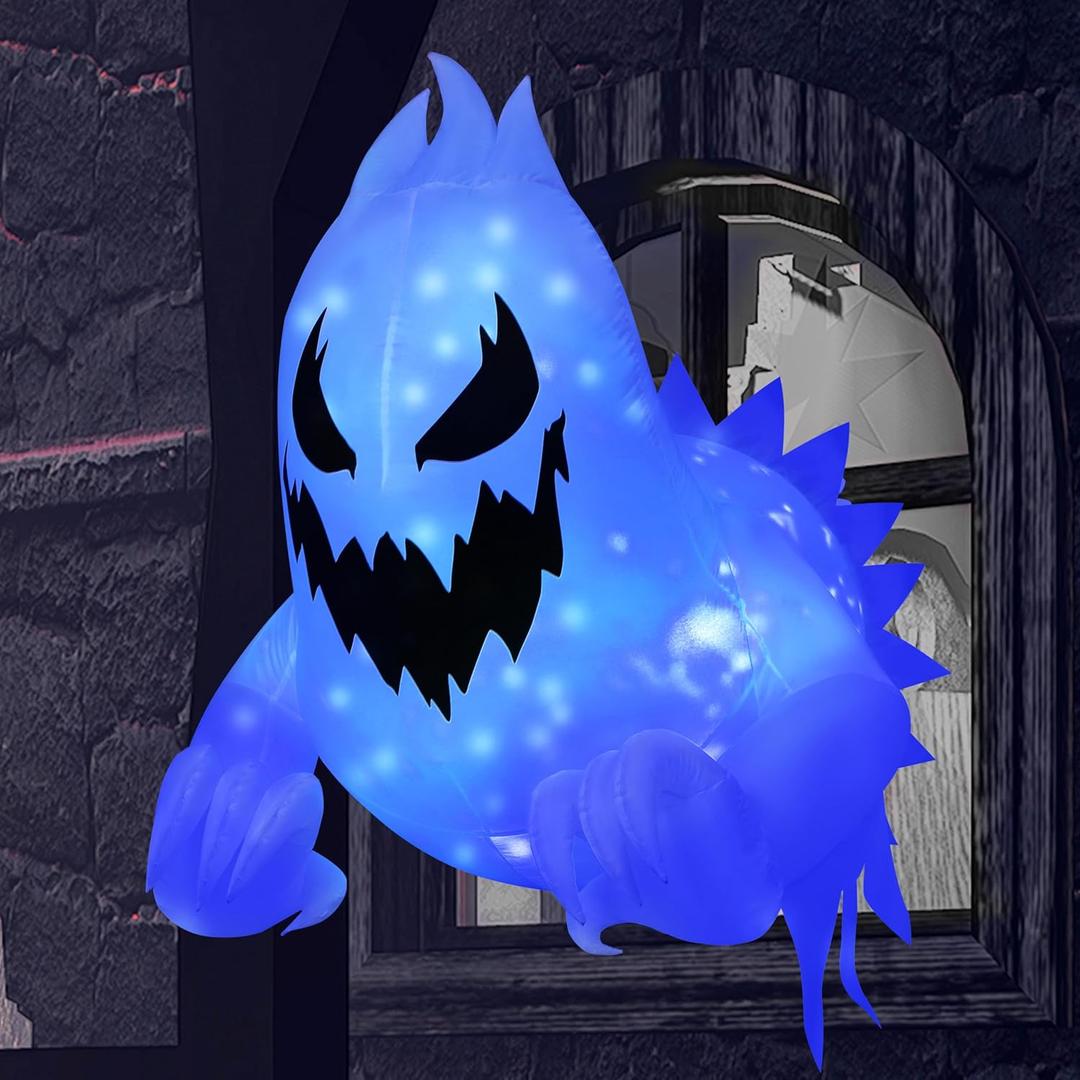 Joiedomi 4.5 FT Halloween Inflatable Scary Ghost Outdoor Decoration, Inflatable Window Breaker Decoration with Rotating Purple LEDs, Blow Up Ghost Halloween Window Decor for Party Garden Yard Decor