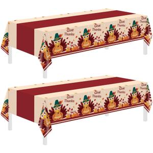 Thanksgiving Tablecloth,2 Pack Disposable Plastic Tablecloths for Rectangle Tables 54"x108",Thanksgiving Decorations,Turkey Table Cloths for Home,Dinner,Give Thanks Table Cover for Picnic,Birthday
