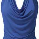 Women's Casual Halter Neck Draped Front Sexy Open Back Tank Top (S-3XL) (Ett006_royalblue)