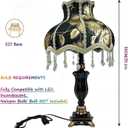 European Style Table Lamps Handmade Fabric Lampshade Victorian 22 Inch Desk Lamp Antique Painted Resin Base Bedside Light for Bedroom Living Room Office,Black1