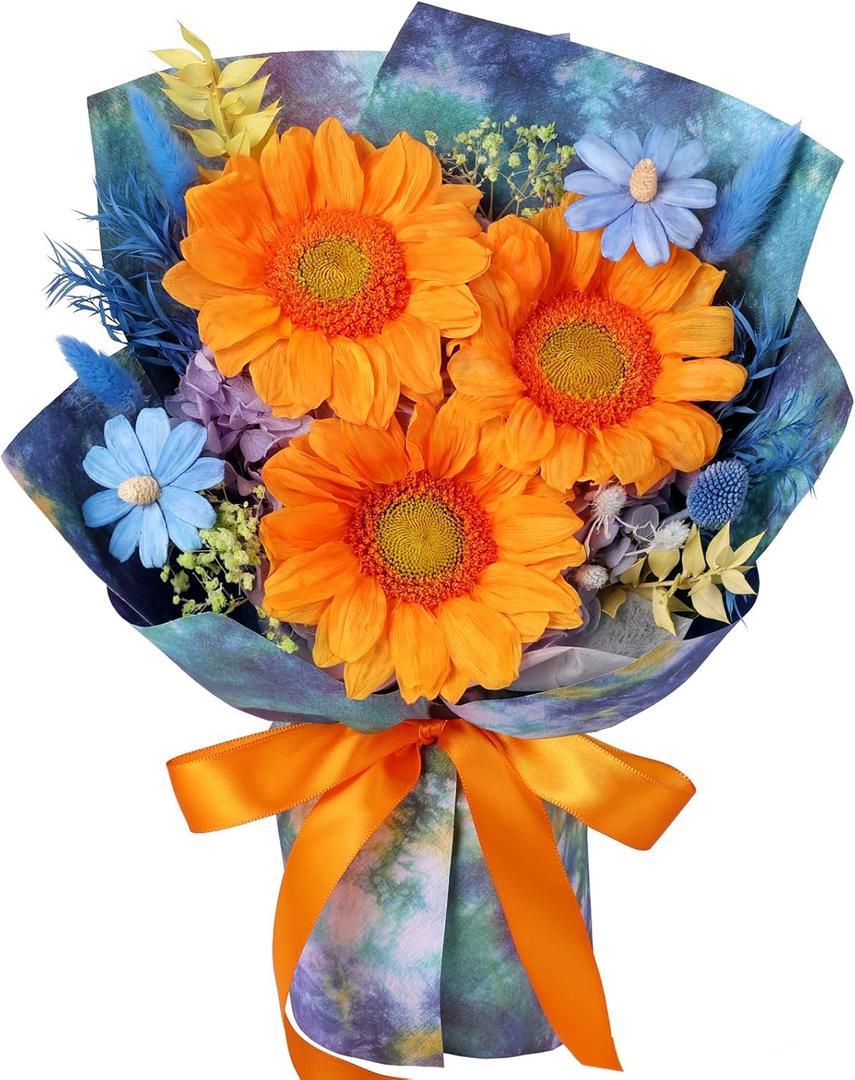 Forever Flowers for Delivery - Preserved Sunflowers Bouquet, Green Sunflowers That Last 3 Years, Eternal Flowers Bouquet, Mothers Day Gifts for Mom Grandma Wife, Anniversary Birthday Gifts for Women (Blue)
