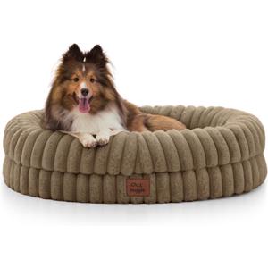 ChiXnuggle Orthopedic Dog Bed for Medium Dogs, Waterproof Faux Rabbit Fur Dog Couch with Egg Crate Foam Support and Washable Removable Cover, Bolster Pet Sofa with Non-Slip Bottom, 30x24x7, Taupe