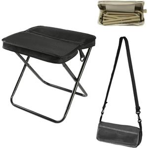 Foldable Backpack Stool, Mini Outdoor Camping Stool, Portable Collapsible Chair with Carry Bag for Fishing Travelling Picnics (Small, Black)