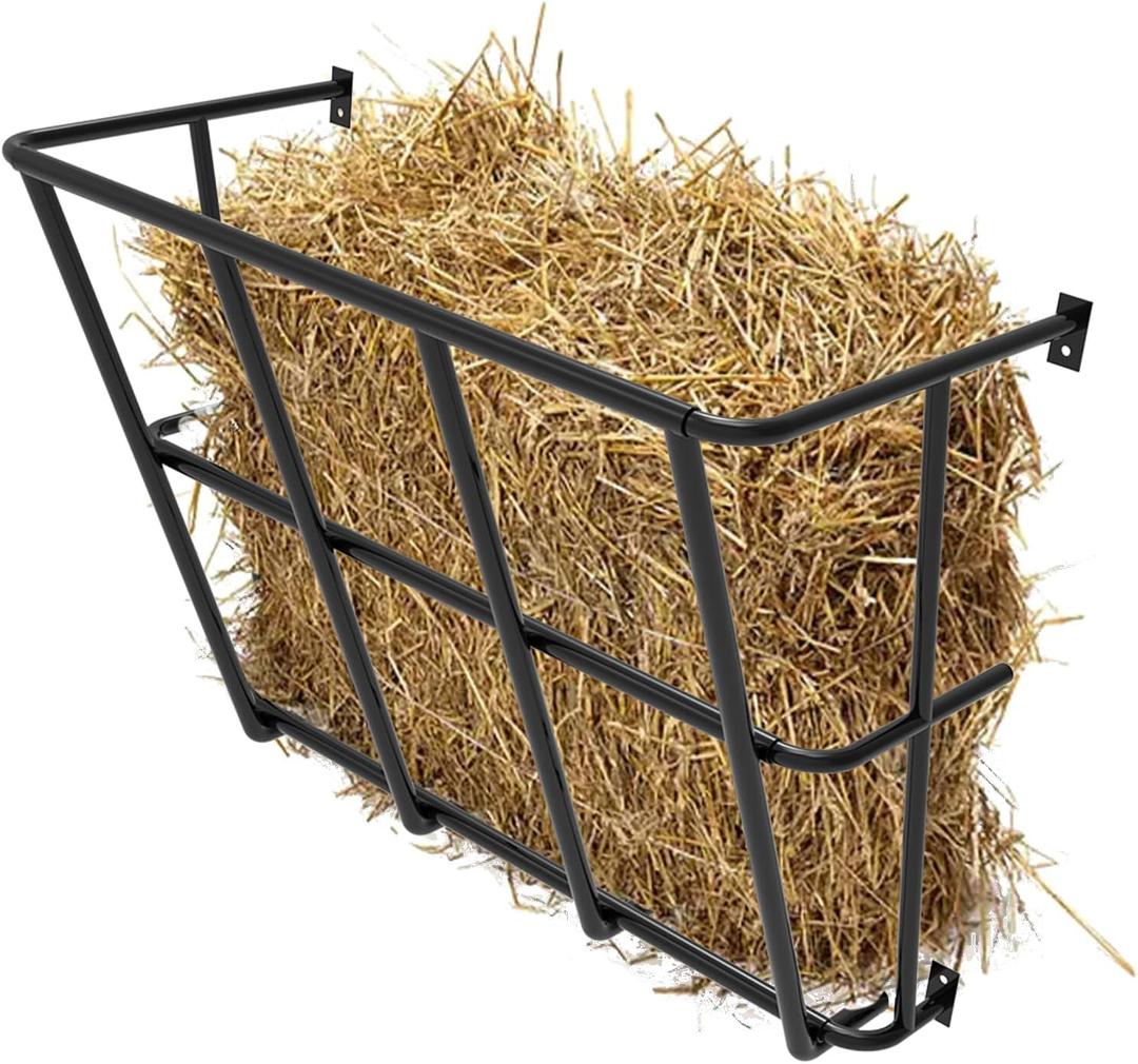 Hay Feeder Goat, 18 Gallon Multiple Sided Goat Hay Rack, Heavy Duty Iron Wall Hay Rack for Sheep with Detachable Grain Tray, Effortless Installation in Farm, Yield