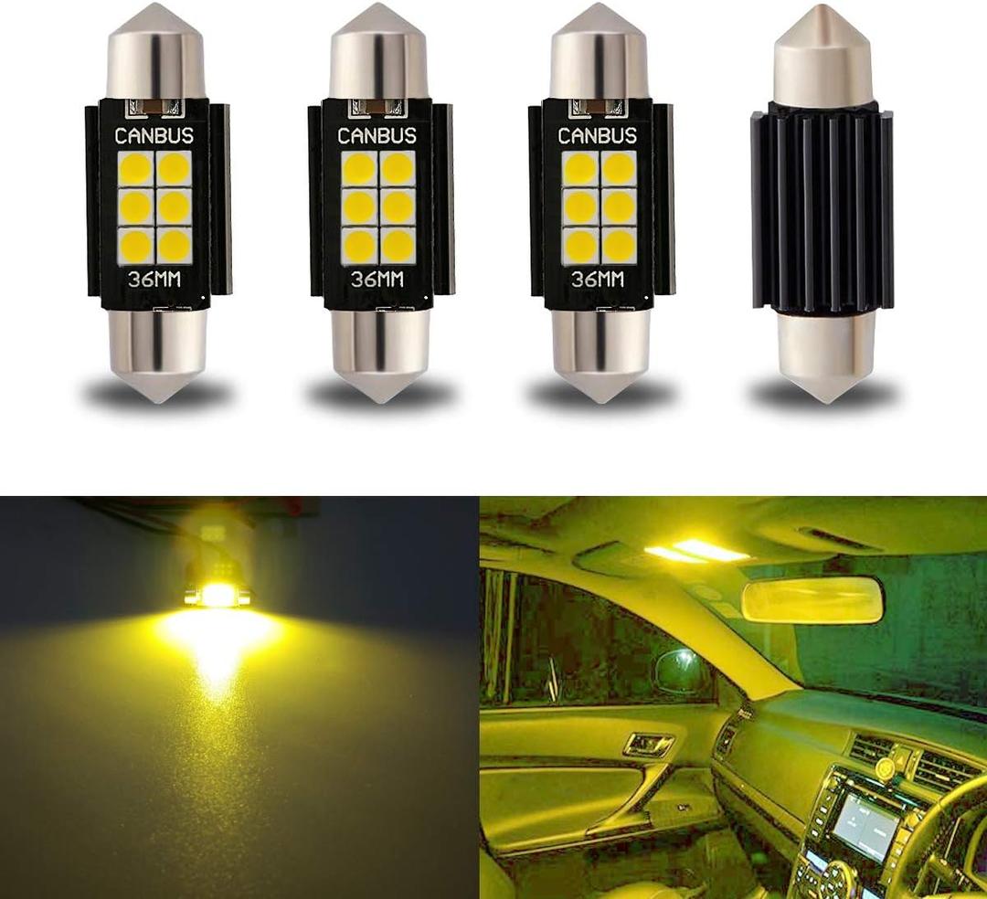 iBrightstar 9-30V Extremely Bright 6411 6418 C5W Festoon LED Bulbs Error Free 1.5" 36mm for Interior Map Dome Lights and License Plate Courtesy Lights, Gold