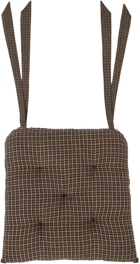 VHC Brands, Kettle Grove, Cotton, 14x14, Plaid, Chair Pad, Black, 1 Pack