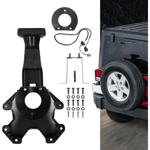 Spare Tire Holder Mounting Bracket Tire Carrier for Jeep Wrangler JK 07-18 with 3rd Third Brake Light Accessories 55397217AJ 68048581AA Aluminum Alloy Bracket (Smoke Lens)