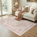 5x7 Area Rugs for Living Room: Washable Rugs Vintage Floral Carpet for Bedroom Office Dining Room Nursery, Non Slip Stain Resistant Soft Thin Retro Rug, Pink