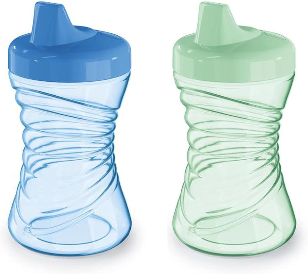 NUK Fun Grips Hard Spout Sippy Cup, 10 oz. | Easy to Hold, BPA Free, Spill Proof Toddler Cup, 2pack, Assorted Color (Blue/Green OR Teal/Purple)