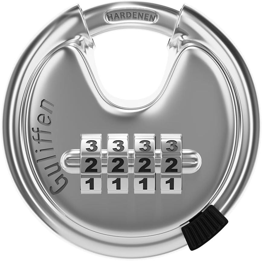 Discus Combination Lock,Heavy Duty Stainless Steel Disc Combination Padlock for Storage Unit, Sheds, Garages and Trailer