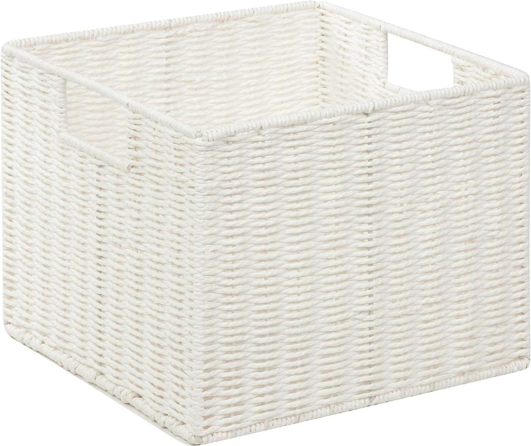 Honey-Can-Do STO-03562 Parchment Cord Crate with Handles, White, 12.2 x 13 x 10 inches