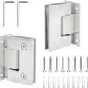 2 Pack 90 Degree Glass Shower Door Hinges Brushed Nickel, 304 Stainless Steel Shower Door Hinges, Wall to Glass Frameless Shower Doors Heavy Duty Hardware Replacement