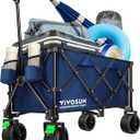 VIVOSUN Collapsible Folding Wagon, Outdoor Utility with Silent All-Terrain Beach Wheels, Adjustable Handle, Cup Holders & Side Pockets, for Camping, Beach, Shopping, Garden, Sports, Picnic, Blue