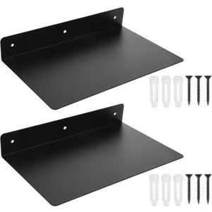 2 Pack Heavy Duty Metal Floating Shelves (12 x 8)  Industrial Black Wall Mounted Shelves for Modern Home & Office Storage