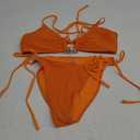 ZAFUL Women's Bikini Sets Ribbed Metal O Ring Criss Cross Two Piece Swimsuit Cheeky High Cut Side Tie Thong Bathing Suit (X-Large)