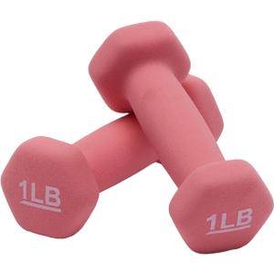 Amazon Basics Neoprene Dumbbell Hand Weights, Hexagon Shape, 1 Pound, Pair, Pink