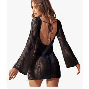 Floerns Women's Crochet Cover Up Long Sleeve Hollow Out Bikini Swimsuit Beach Cover Up Swimwear M