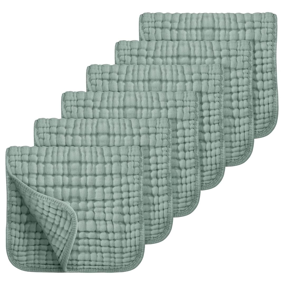 Looxii Muslin Burp Cloths 6 Pack - 20" x 10" - Ultra Soft & Absorbent, 6-Layer 100% Cotton for Spit Up & Drool- Gentle Baby Burping Cloth, Newborn Boys Girls Essentials, Dark Green