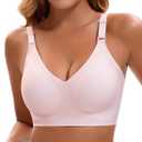 Womens Deep V Bras Wireless Comfortable Bra Supportive No Underwire Bras Tshirt Push Up Bralettes Plunge Seamless Bra (Pink, L)