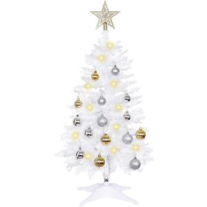 Sunshine White Christmas Tree with Light 3ft Artificial Full Christmas Tree with Ball & Star Ornaments 8 Lighting Modes for Holiday Decor