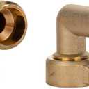 Camco 90-Degree Hose Elbow For RVs Solid Brass Construction Certified Lead-Free Features Convenient Easy Grip Connector For RV Water Hoses, Residential Outdoor Faucets, & More 2-Pack (22507)