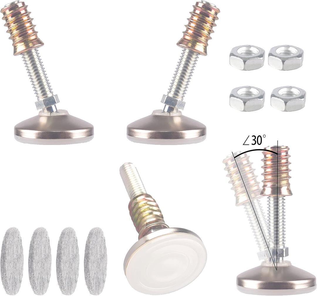 Furniture Levelers Swivel Feet,Angle Height Adjustable(3/8-16 Nut Inserts Kits-4 Sets),Heavy Duty Leveling Legs for Table Chairs Cabinets Sofa,with High-Density Self-Adhesive Felt Pads