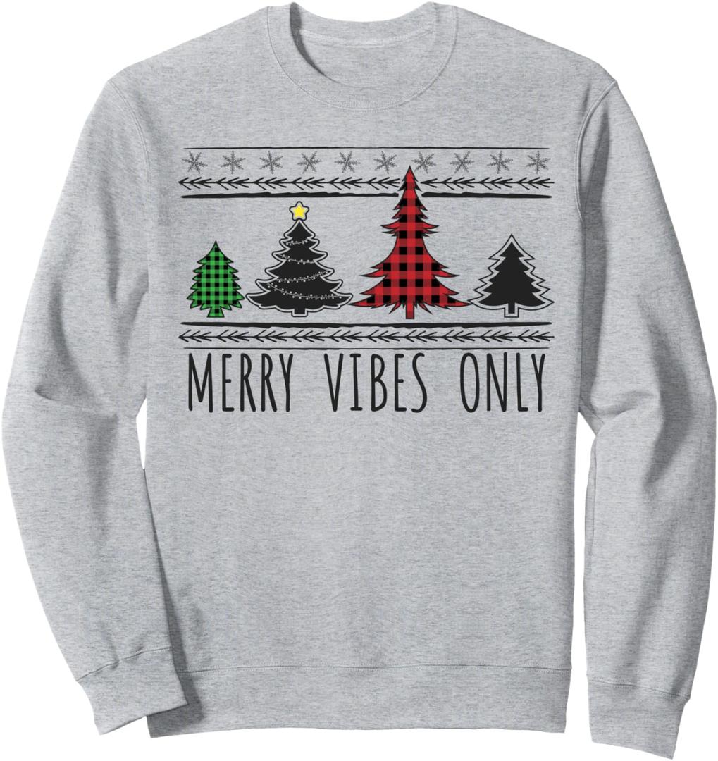 Festive Merry Vibes Only Retro Christmas Trees Sweatshirt, S