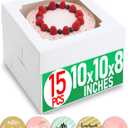 10x10x8 Bulk 15 Pcs Tall Multi-Layer Cake Boxes 10 Inch with Window Clear Bakery Box Square White Large Disposable Pie Boxes Package for Bake Decorating Supplies Pastry Box (80 Pcs Stickers)