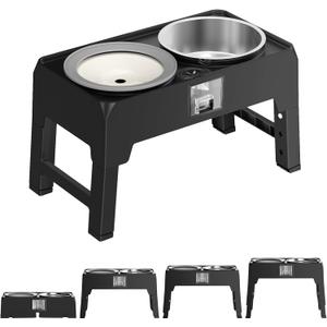 Elevated Dog Bowls, Raised Bowl Stand with No Spill Slow Water Feeder & Stainless Steel Food Dish, Adjustable Feeding Station for Small Medium Large Dogs