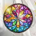 Colorful Acrylic Suncatcher, Flower Hanging Window Decor with Printed Stained Glass Style Design Sun Catcher, Rainbow Maker Wall Art, Gift Idea & Garden Ornament Indoor Outdoor Use 7.8 x 7.8 inch