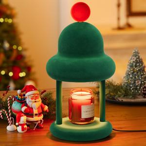 Christmas Candle Warmer Lamp with Timer, Dimmable Wax Warmer Lamp, Flocking Candle Melter Lamp for Jar Candles, Christmas Birthday Gifts for Mom Women (Green)